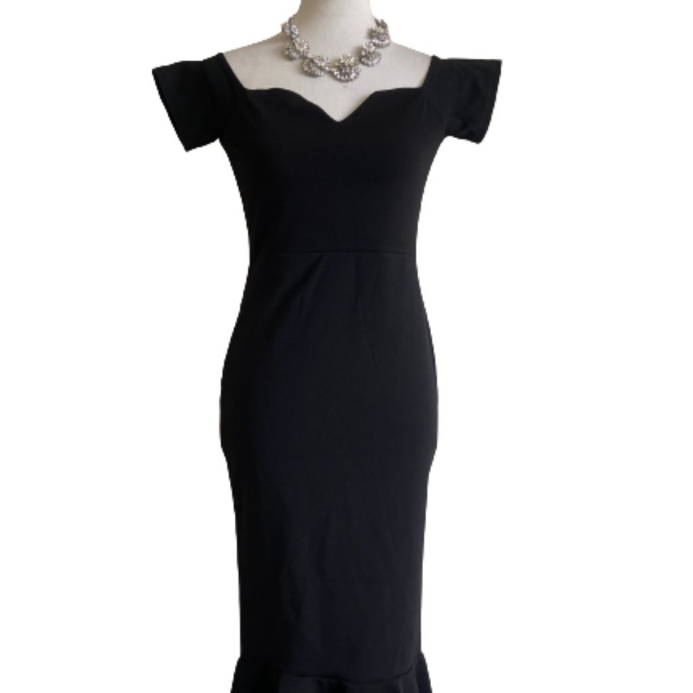 Bardot Fishtail Hem Women black Short Sleeve Lace Party Dress Wrap Midi …